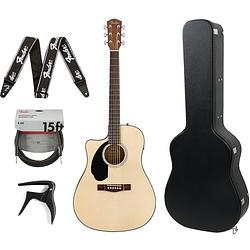 Foto van Fender cd-60sce lh natural elektrisch-akoestische westerngitaar + koffer + accessoires