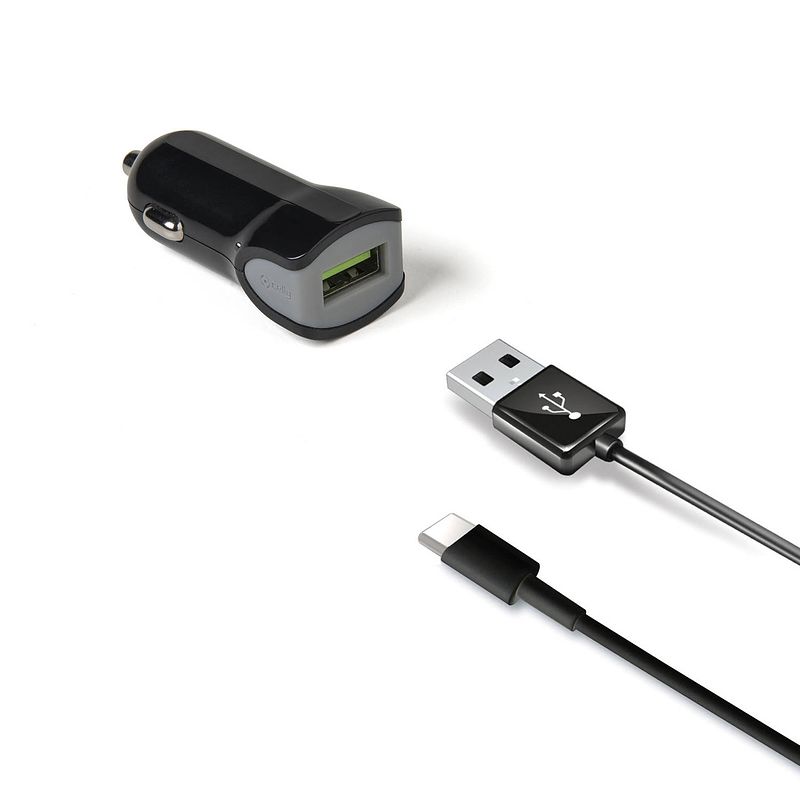 Foto van Celly autolader usb 12/24v 2.4a + usb-c-datakabel zwart