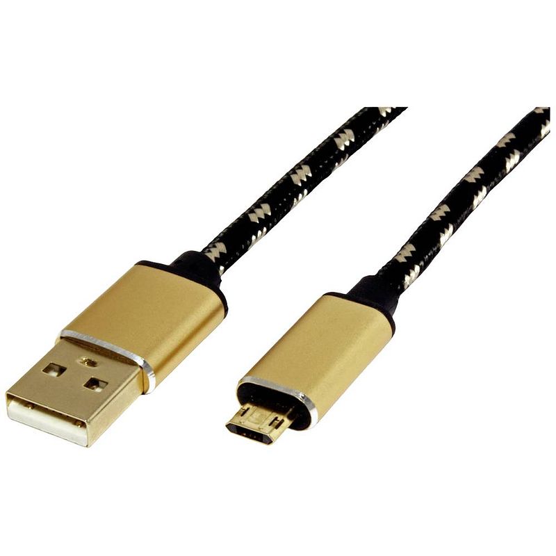 Foto van Roline usb-kabel usb 2.0 usb-a stekker, usb-micro-b stekker 1.80 m zwart, goud afgeschermd 11.02.8820