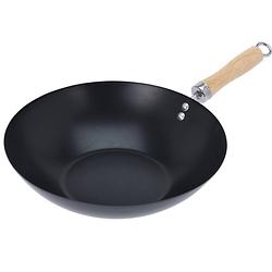 Foto van Excellent houseware wok/hapjes/bak pan met antiaanbaklaag - staal - d30 cm - koekenpannen