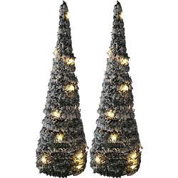 Foto van Set van 2x stuks kerstverlichting figuren led kegel kerstboom groen besneeuwd 40 cm - kerstverlichting figuur