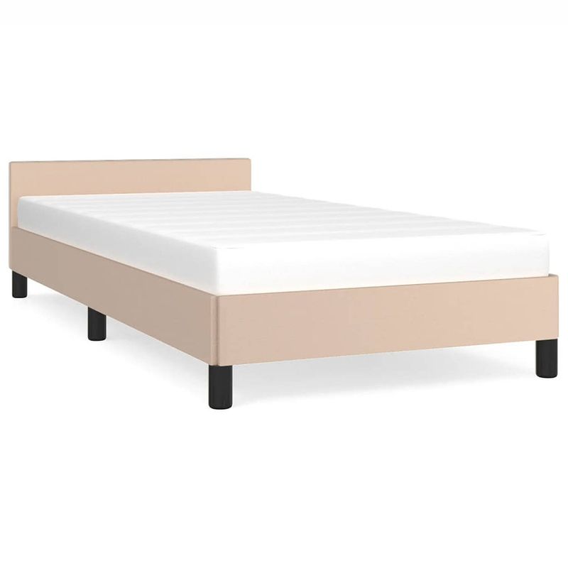 Foto van The living store bedframe - kunstleer - multiplex lattenbodem - cappuccino - 193 x 93 x 50 cm - 90 x 190 cm