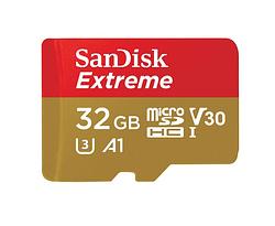 Foto van Sandisk microsdhc extreme 32gb 100 mb/s - a1 - v30 - sda - rescue pro dl 1y micro sd-kaart rood