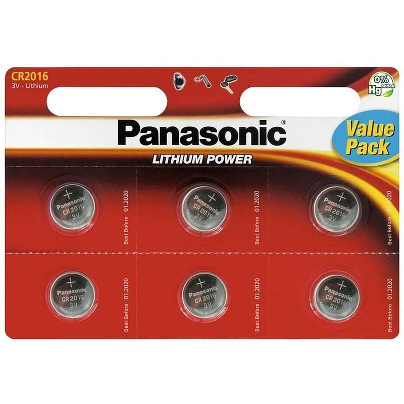 Foto van Panasonic lithium knoopcellen cr2016 6 stuks