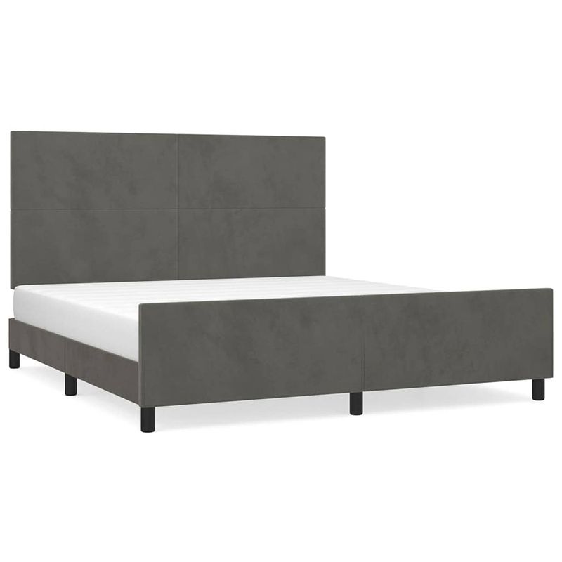 Foto van The living store bedframe donkergrijs fluweel 203 x 186 x 118/128 cm - verstelbaar hoofdeinde - multiplex lattenbodem