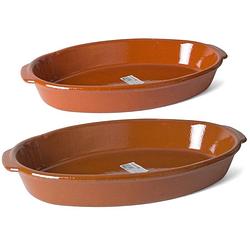 Foto van Ovenschalen set 2 stuks 3,9 liter en 8,3 liter terracotta aardewerk - ovenschalen