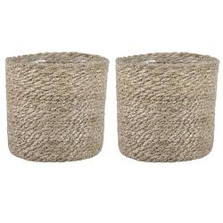 Foto van 2x stuks naturel rotan planten pot mand van gedraaid jute/riet h14 en d14 cm - plantenpotten