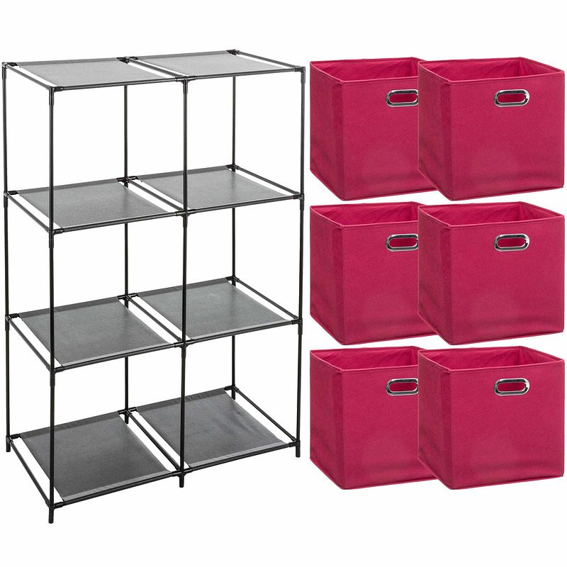 Foto van 5five kastmandjes/opberg mandjes - fuchsia roze - 6x stuks van 29 liter - rekje is 68 x 98 cm - opbergmanden