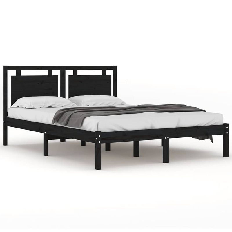 Foto van The living store bedframe grenenhout - multiplex lattenbodem - 205.5x155.5x31 cm - zwart