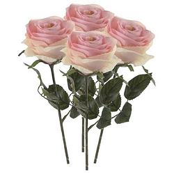 Foto van 4x licht roze rozen simone kunstbloemen 45 cm - kunstbloemen