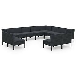 Foto van Vidaxl 12-delige loungeset met kussens poly rattan zwart