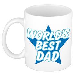 Foto van Worlds best dad kado mok / beker wit met blauwe ster - vaderdag / verjaardag - feest mokken