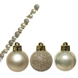 Foto van 14x stuks onbreekbare kunststof kerstballen champagne/beige 3 cm - kerstbal