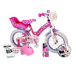 Foto van Volare kinderfiets minnie mouse - 14 inch - roze - twee handremmen - inclusief fietshelm & accessoires