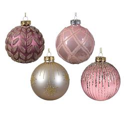 Foto van Decoris - kerstbal glas d8 cm roze ass kerst