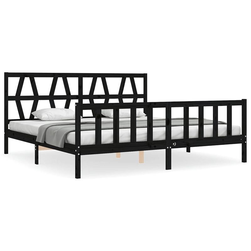 Foto van The living store bedframe massief grenenhout zwart - 205.5 x 185.5 x 100 cm - multiplex lattenbodem - functioneel