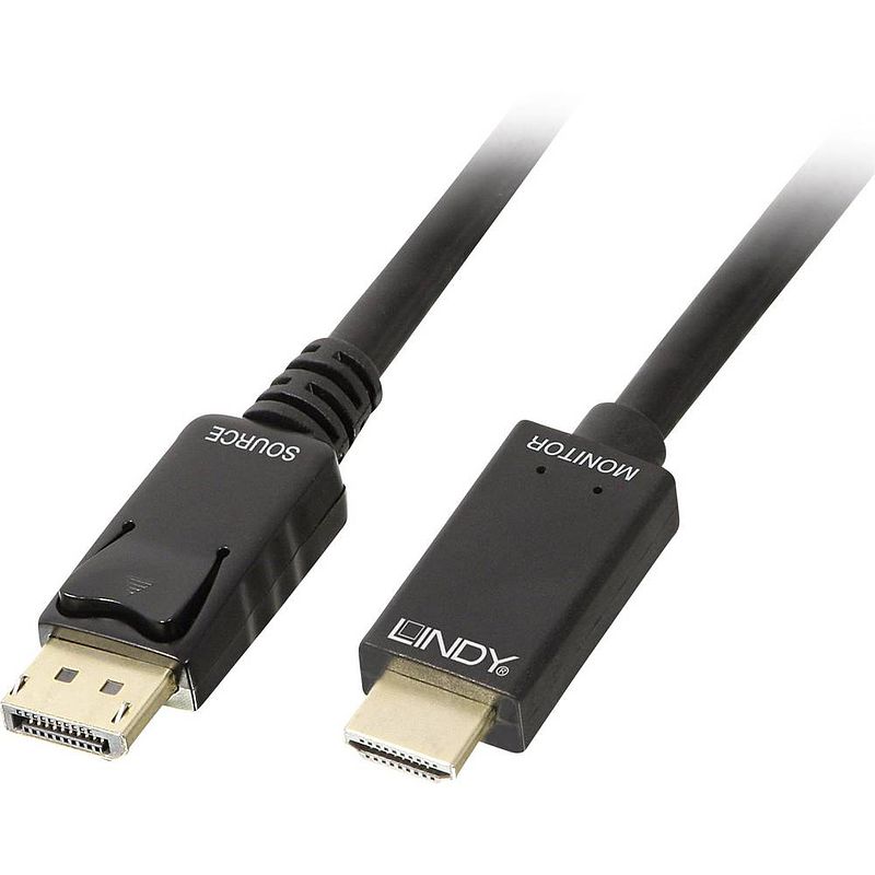 Foto van Lindy displayport / hdmi adapterkabel displayport stekker, hdmi-a stekker 5.00 m zwart 36924 displayport-kabel