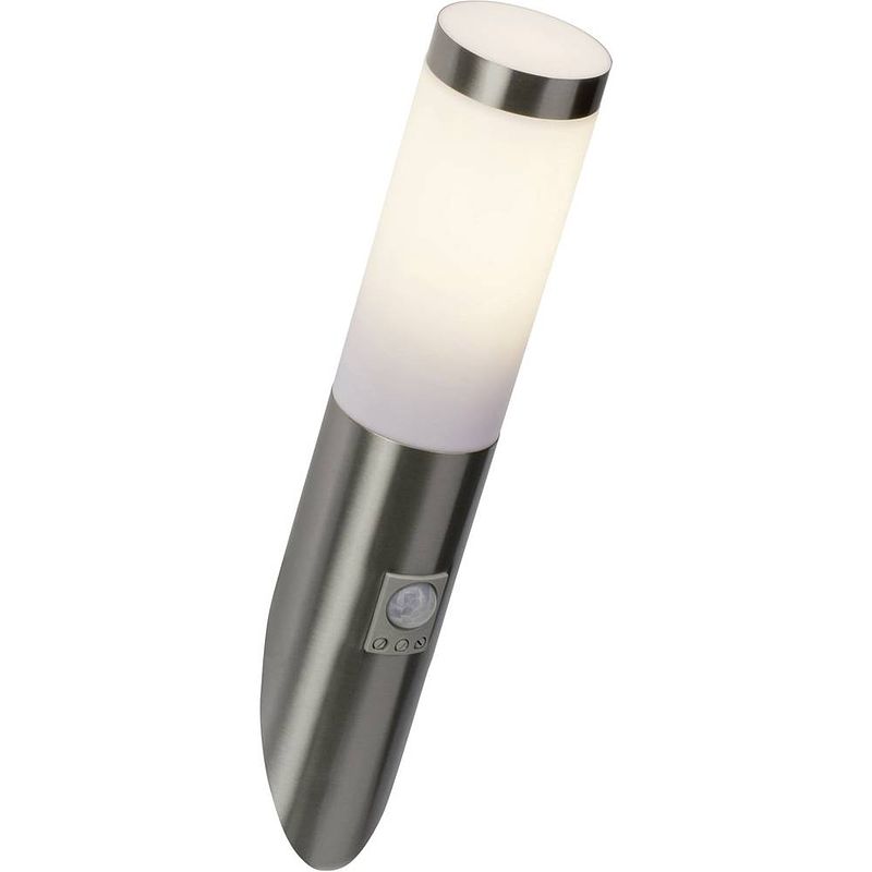 Foto van Brilliant chorus 43697/82 buitenlamp met bewegingsmelder (wand) led e27 10 w rvs