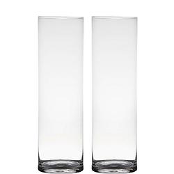 Foto van Set van 2x stuks transparante home-basics cylinder vorm vaas/vazen van glas 50 x 15 cm - vazen