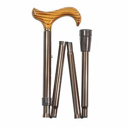 Foto van Classic canes opvouwbare wandelstok - bruin - essenhout derby handvat - aluminium - verstelbaar - lengte 82 - 92 cm