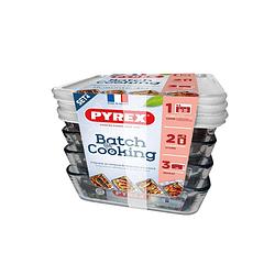 Foto van Pyrex batchcooking cook & freeze 4 rechthoekige schalen met plastic deksel 22x17x6 cm