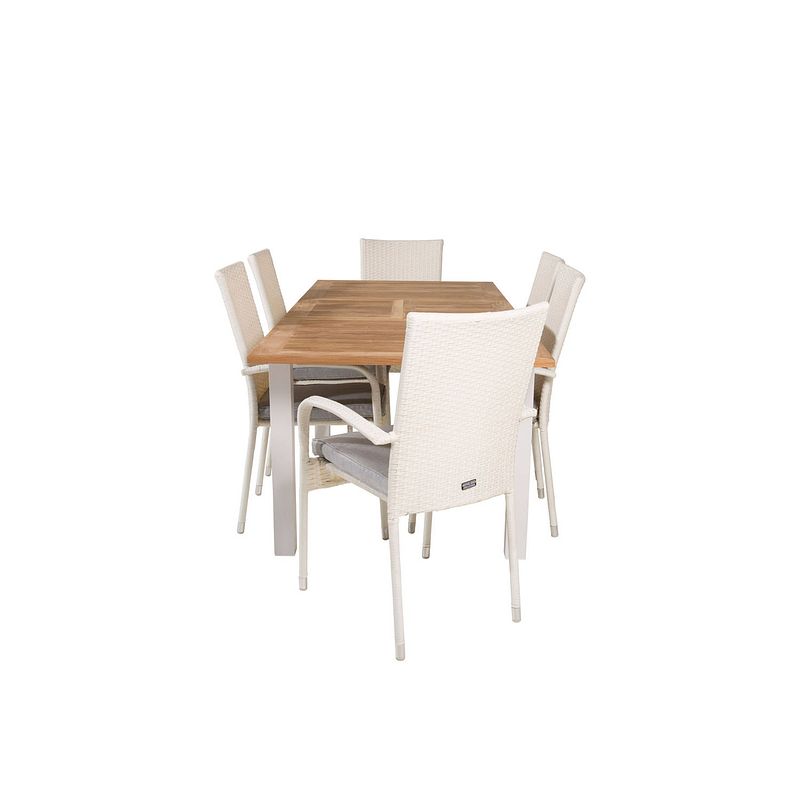 Foto van Panama tuinmeubelset tafel 90x152/210cm en 6 stoel anna wit, naturel.