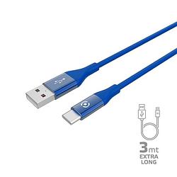 Foto van Usb-kabel type-c, 3 meter, blauw - siliconen - celly feeling