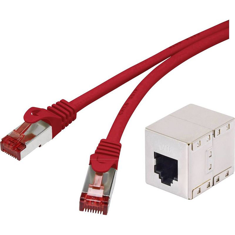 Foto van Renkforce rf-3829156 rj45 netwerkkabel, patchkabel cat 6 s/ftp 30.00 m rood snagless, vergulde steekcontacten 1 stuk(s)