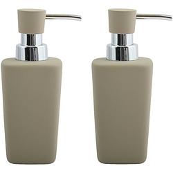 Foto van Msv zeeppompje/dispenser - 2x - haiti - keramiek - taupe - 6 x 15 cm - 240 ml - zeeppompjes