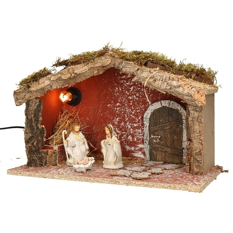 Foto van Complete verlichte kerststal met 3x st kerststal beelden - h24 cm - kerststallen