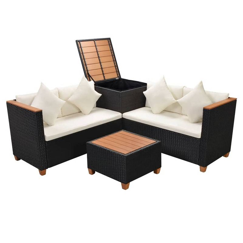 Foto van Vidaxl 4-delige loungeset met kussens poly rattan zwart