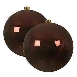 Foto van 2x stuks grote kunststof kerstballen mahonie bruin 14 cm glans - kerstbal