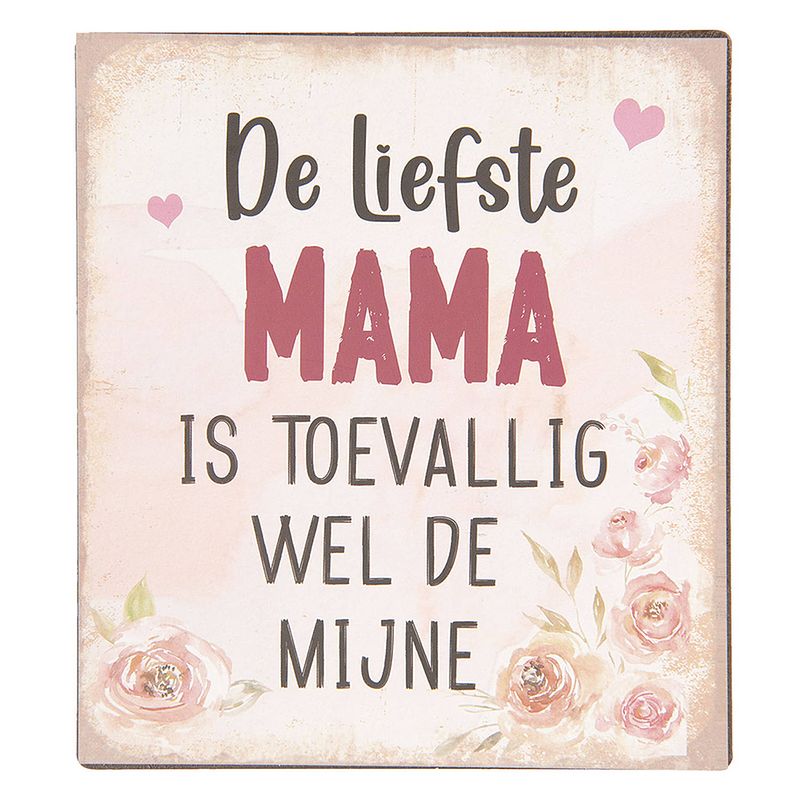 Foto van Clayre & eef tekstbord 13x15 cm beige metaal rechthoek liefste mama wandbord spreuk wandplaat beige wandbord spreuk