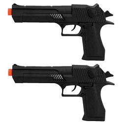 Foto van 2x stuks verkleed speelgoed politie accessoires/wapen pistool 21 cm - verkleedattributen
