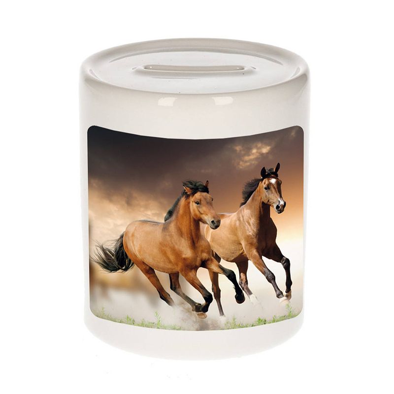 Foto van Dieren foto spaarpot bruin paard 9 cm - paarden spaarpotten jongens en meisjes - spaarpotten