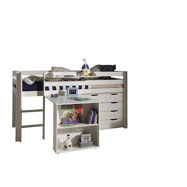 Foto van Vipack halfhoogslaper pino met bureau en ladekast - wit - 114x105,4x209,4 cm - leen bakker