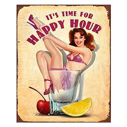 Foto van Clayre & eef tekstbord 20x25 cm beige roze ijzer rechthoek it'ss time for happy hour wandbord beige wandbord