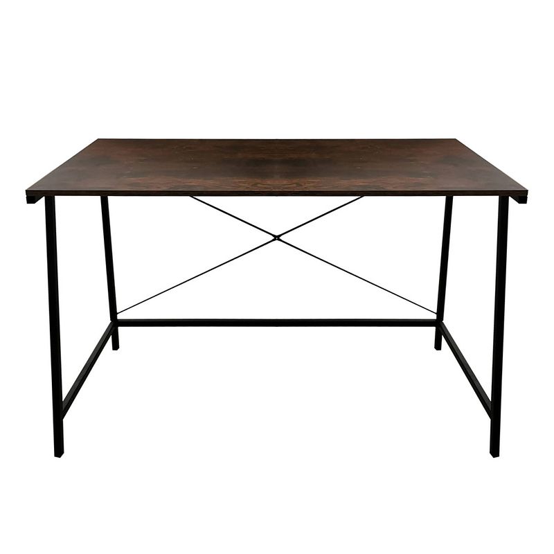 Foto van Bureau laptop computer tafel stoer - industrieel vintage - zwart metaal bruin hout