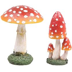 Foto van Decoratie paddenstoelen setje met 4x vliegenzwam paddenstoelen - herfst thema - tuinbeelden