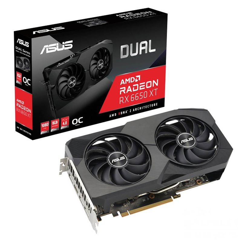 Foto van Asus videokaart amd radeon rx 6650 xt dual overclocked 8 gb gddr6-ram pcie hdmi, displayport