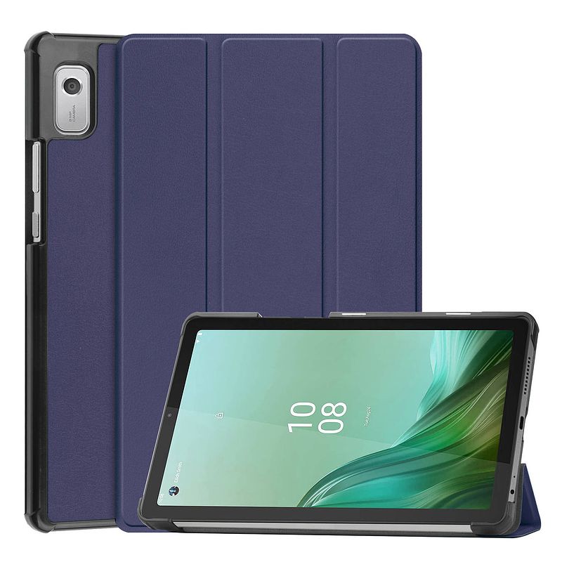 Foto van Basey lenovo tab m9 hoes case hoesje - lenovo tab m9 hoesje hard cover lenovo tab m9 bookcase hoes - donker blauw