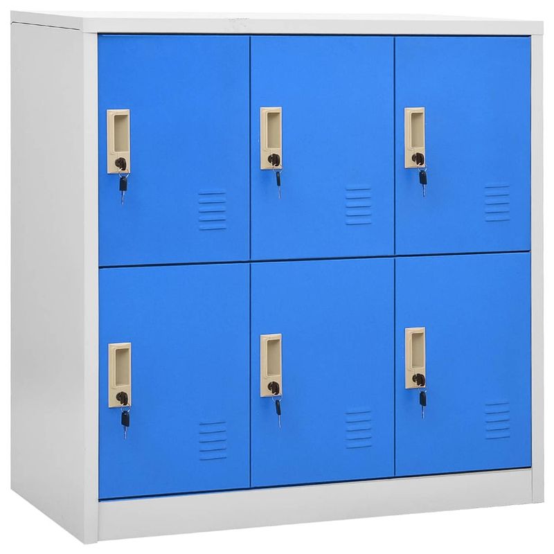 Foto van The living store lockerkasten - opbergkast van staal - 90 x 45 x 92.5 cm - 6 lockers - lichtgrijs en blauw - geschikt