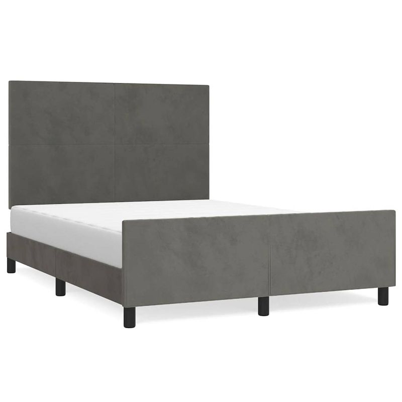 Foto van The living store bedframe donkergrijs fluwelen hoofdeind - 193 x 146 x 118/128 cm - verstelbare hoogte - ondersteunende