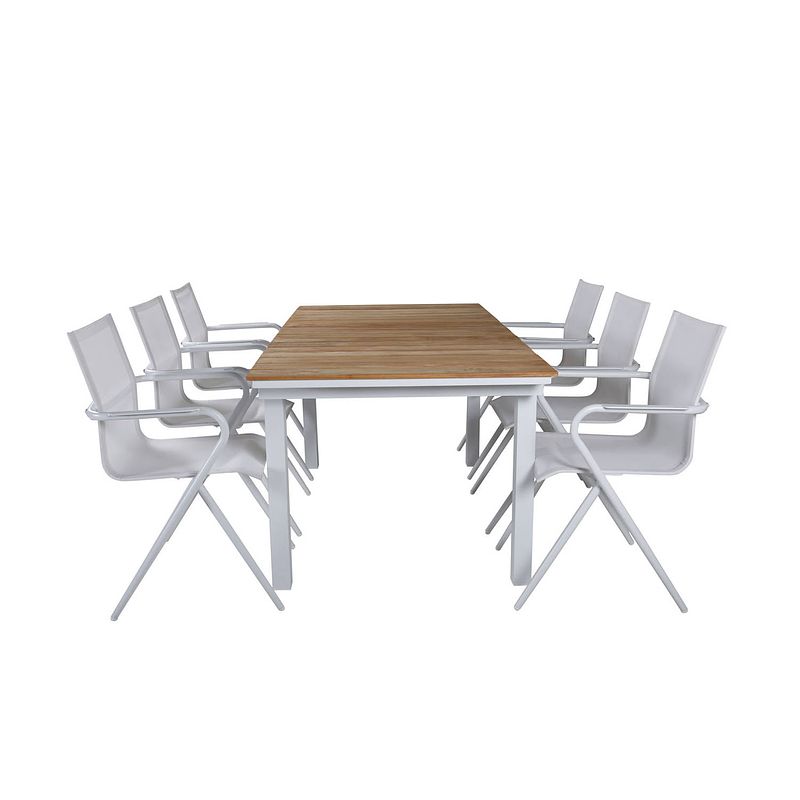 Foto van Mexico tuinmeubelset tafel 90x180/240cm en 6 stoel alina wit, naturel.