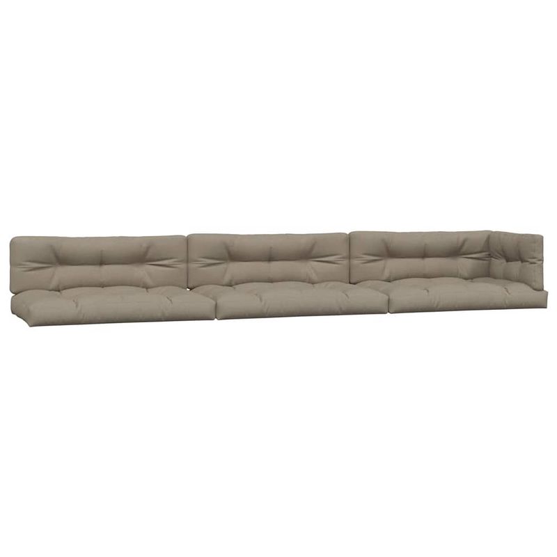 Foto van The living store palletkussens - polyester - set van 3 zitkussens - 3 rugkussens en 1 zijkussen - taupe - 120 x 80 x