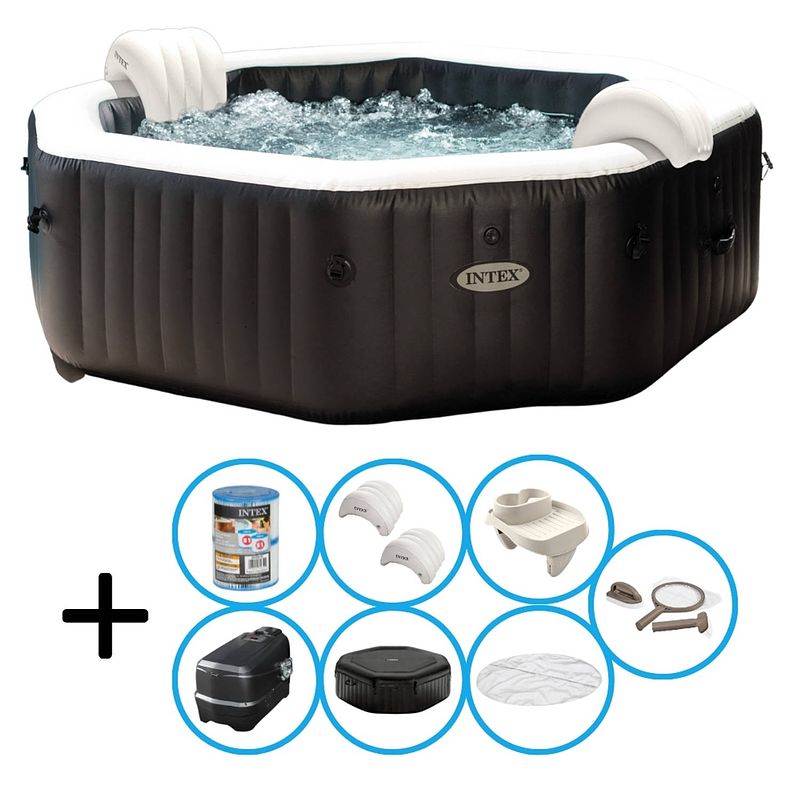 Foto van Intex - jet & bubble deluxe - jacuzzi - 201 x 71 cm - zwart - inclusief toebehoren