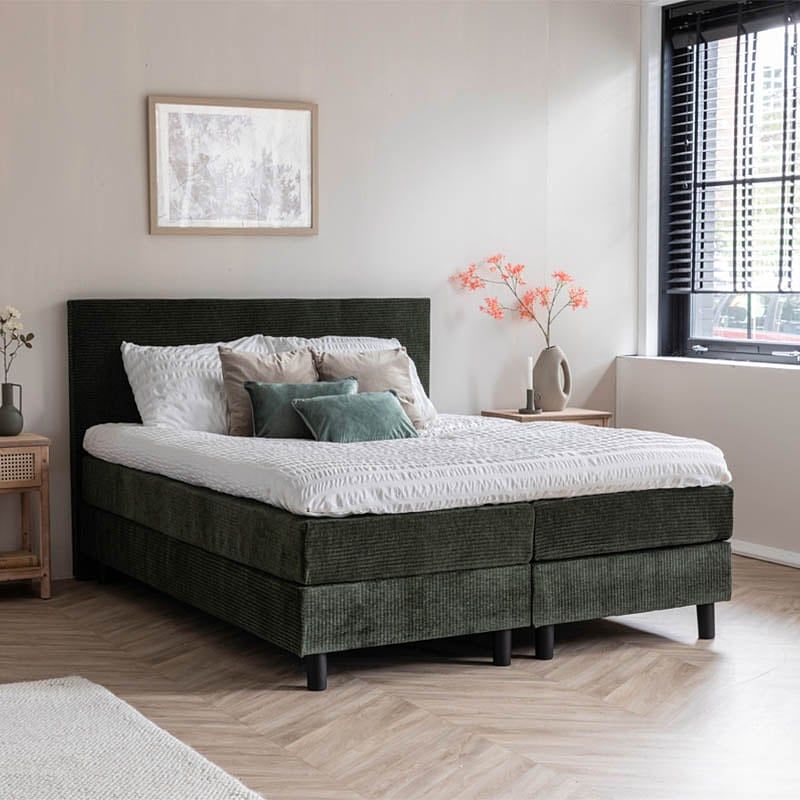 Foto van 2-persoons boxspring julia rib - olijfgroen - groen 180x200 cm - pocketvering - inclusief topper - dekbed-discounter.nl