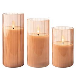 Foto van Lumineo led kaarsen in glas set - 3x stuks - lichtrozea  - led kaarsen