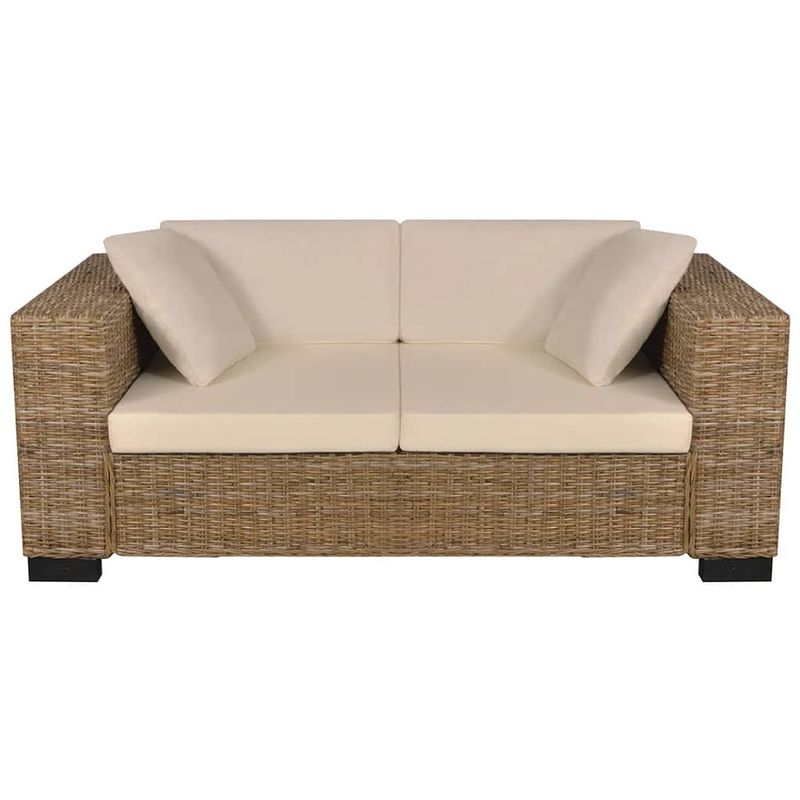 Foto van The living store rattan bank - tweezitsbank - natuurlijk rattan - 162 x 80 x 61 cm - crèmewit linnen