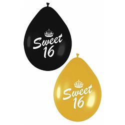 Foto van 24x stuks sweet 16 thema ballonnen zwart en goud van 27 cm - ballonnen